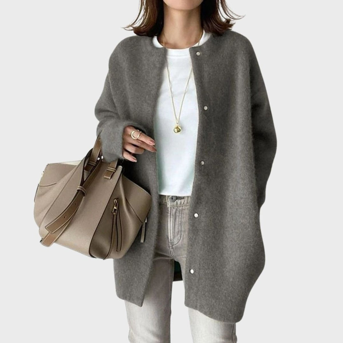 Cárdigan de Cachemira Oversize para Mujer con Botones de Presión