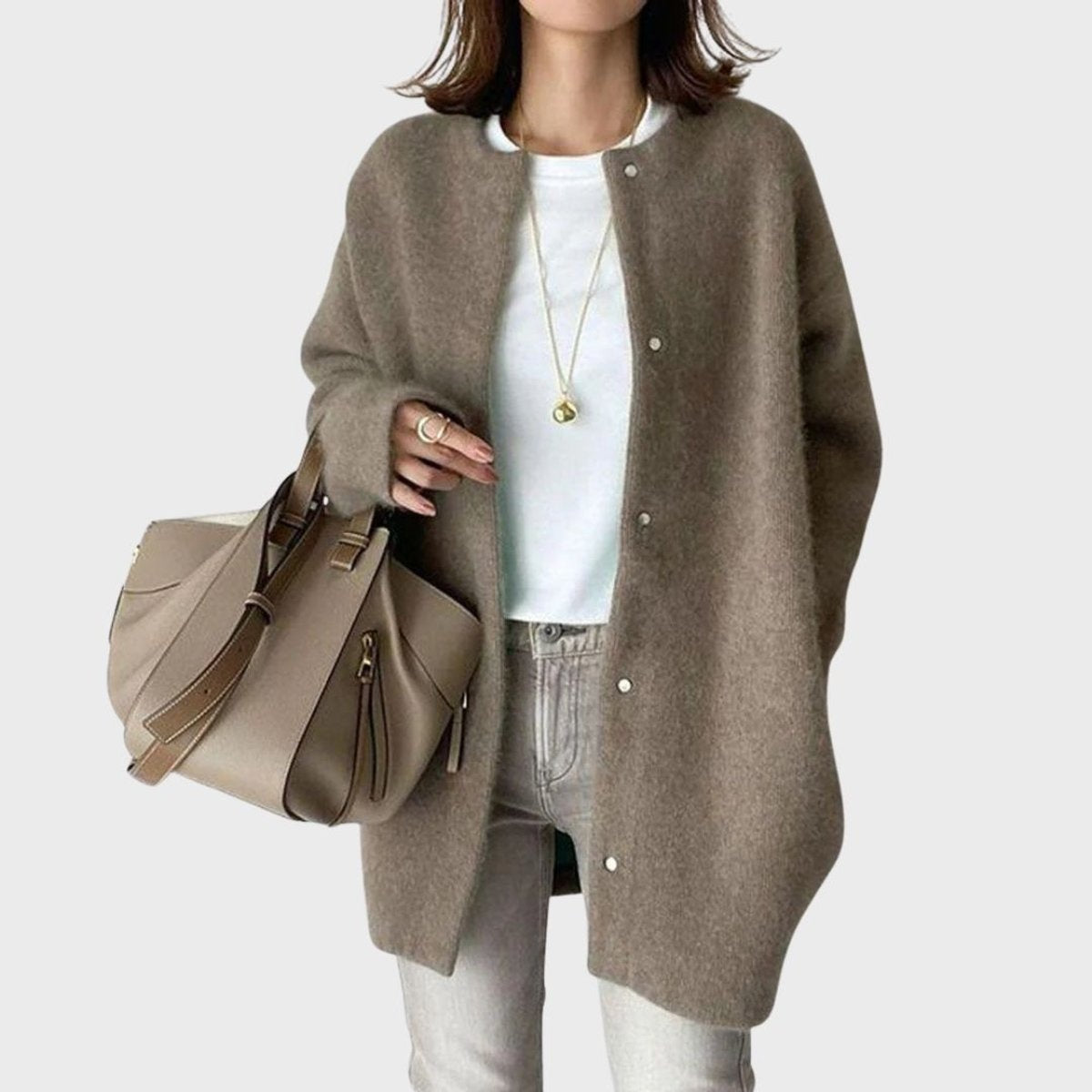 Cárdigan de Cachemira Oversize para Mujer con Botones de Presión