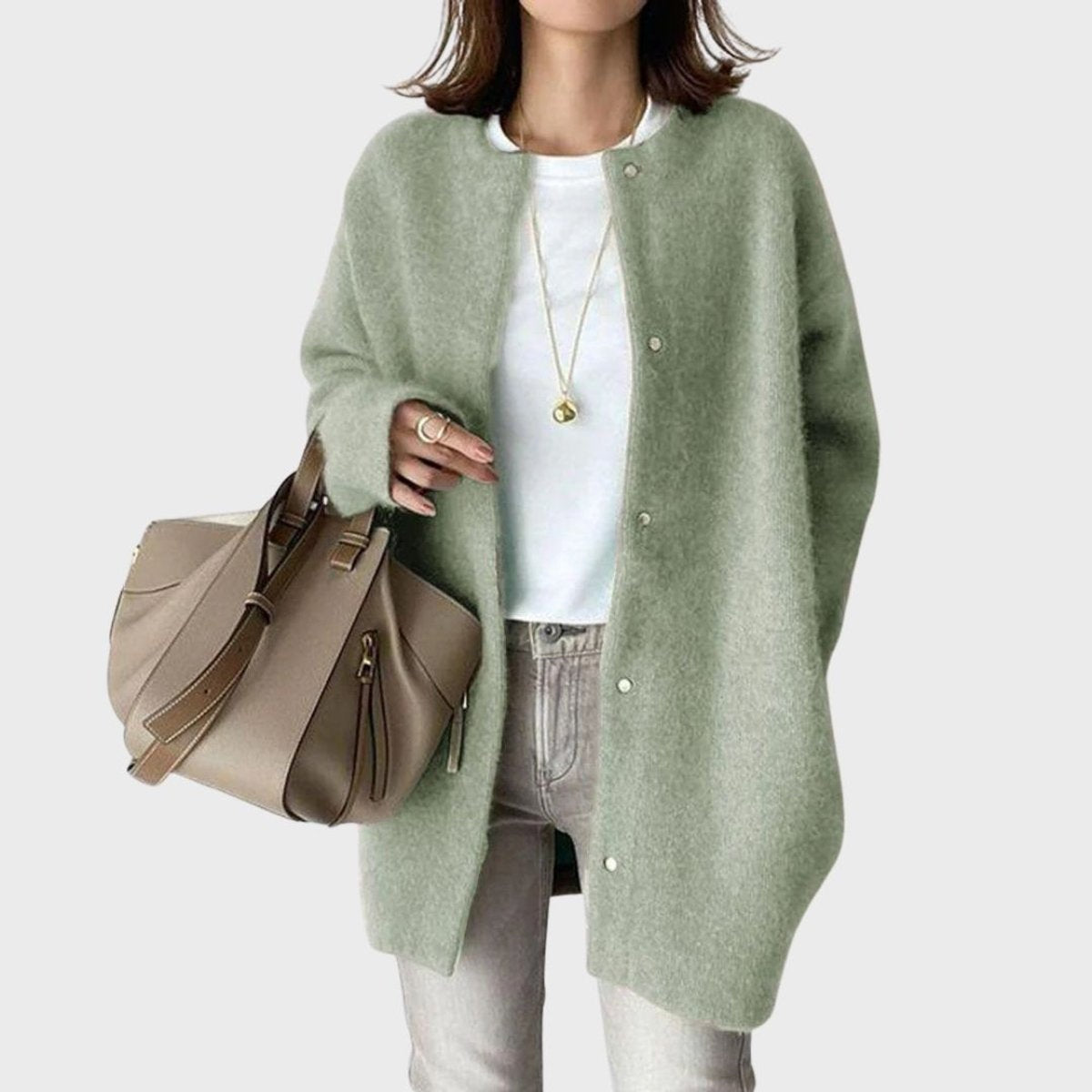 Cárdigan de Cachemira Oversize para Mujer con Botones de Presión