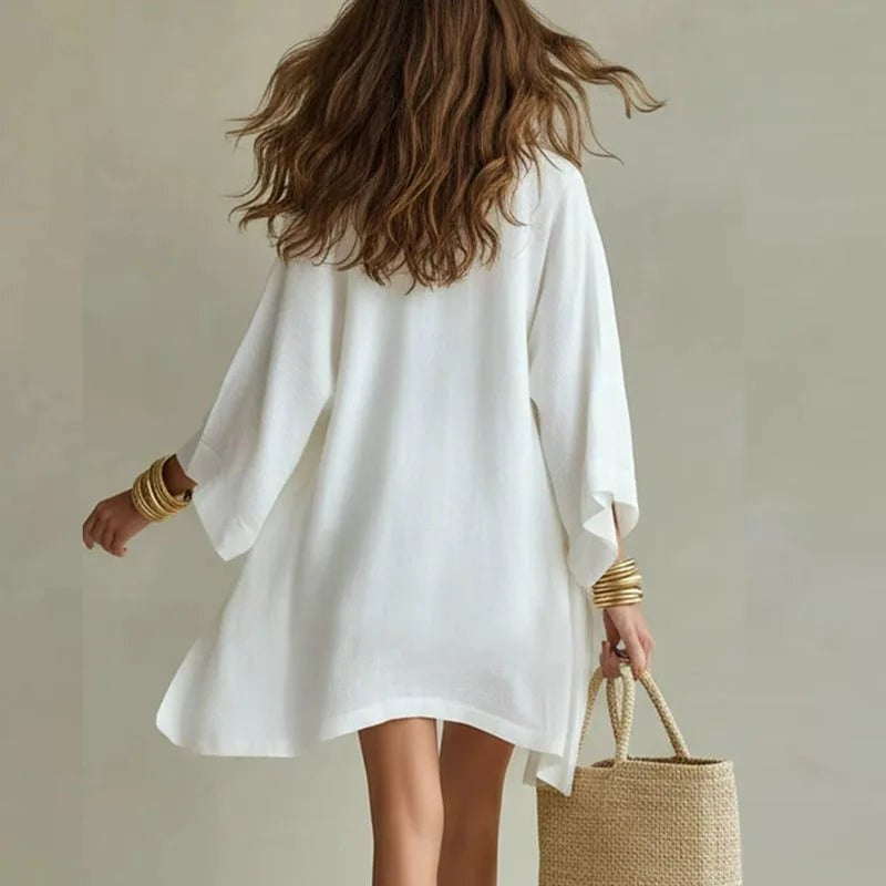 Conjunto de Lino de 3 Piezas para Mujer: Top, Shorts y Kimono