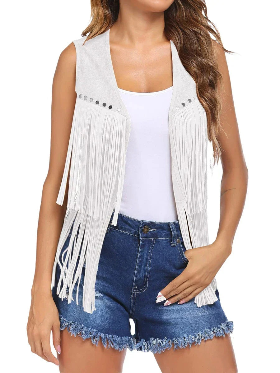 Chaleco de Ante con Flecos para Mujer Estilo Western