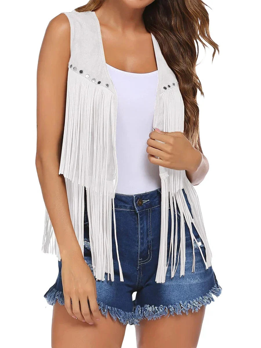 Chaleco de Ante con Flecos para Mujer Estilo Western