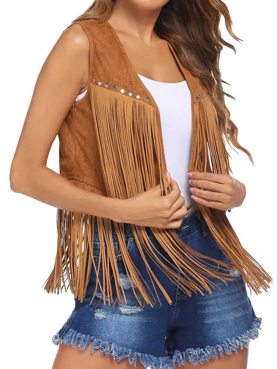 Chaleco de Ante con Flecos para Mujer Estilo Western