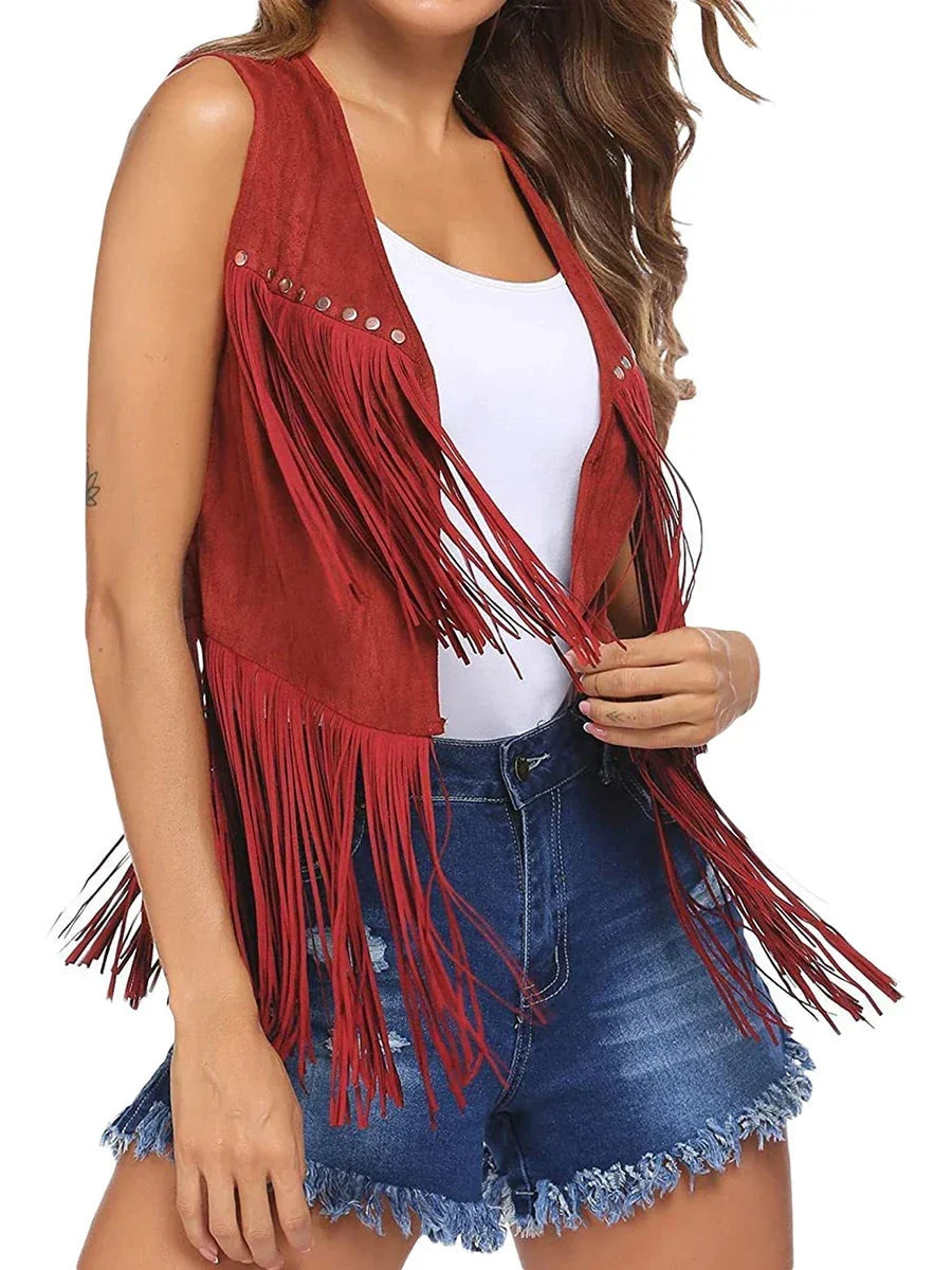 Chaleco de Ante con Flecos para Mujer Estilo Western