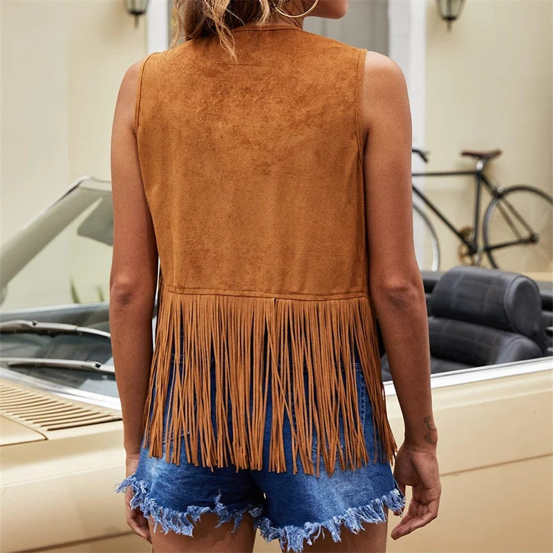 Chaleco de Ante con Flecos para Mujer Estilo Western