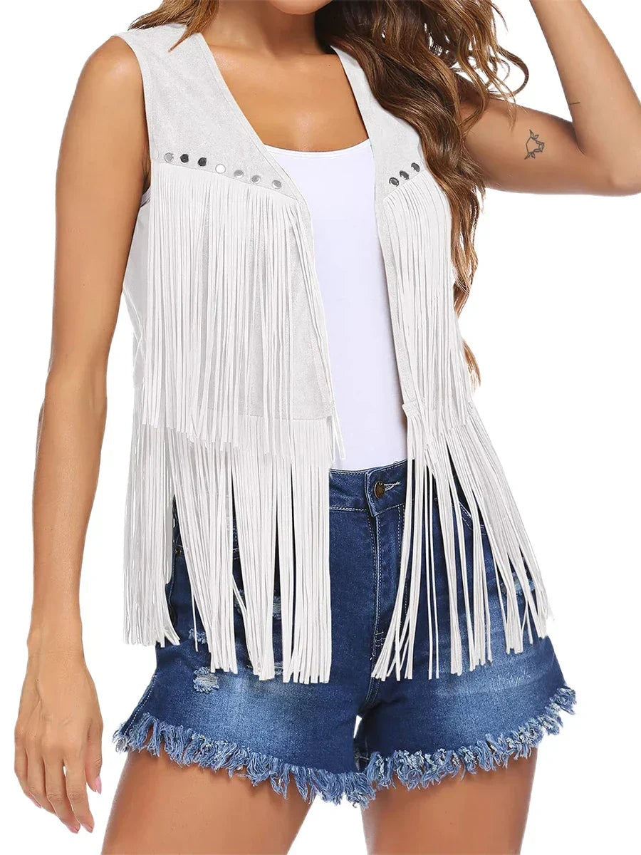 Chaleco de Ante con Flecos para Mujer Estilo Western