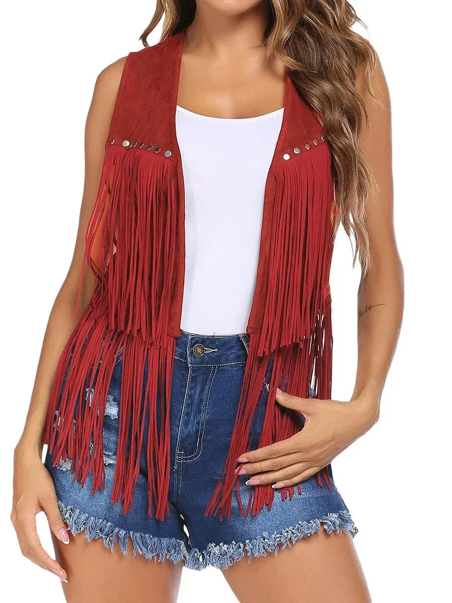 Chaleco de Ante con Flecos para Mujer Estilo Western