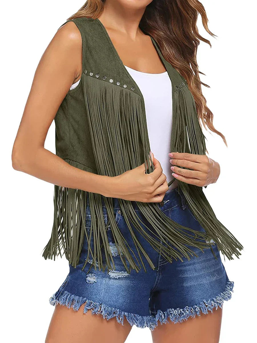 Chaleco de Ante con Flecos para Mujer Estilo Western