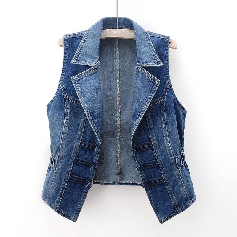 Chaleco Vaquero para Mujer sin Mangas con Cuello Solapa