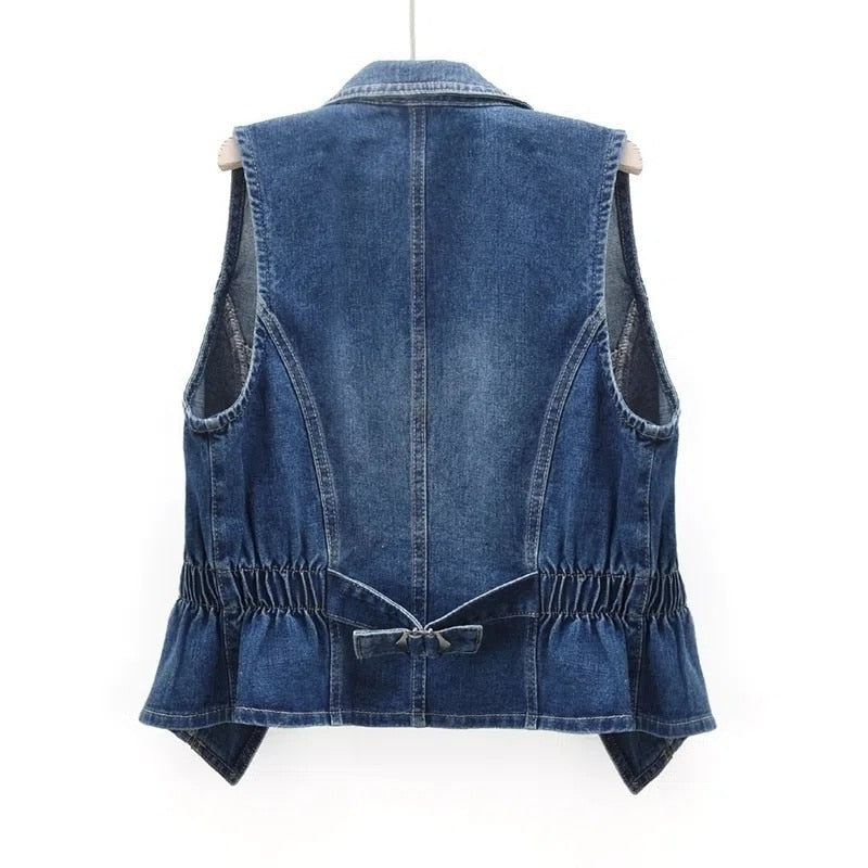 Chaleco Vaquero para Mujer sin Mangas con Cuello Solapa