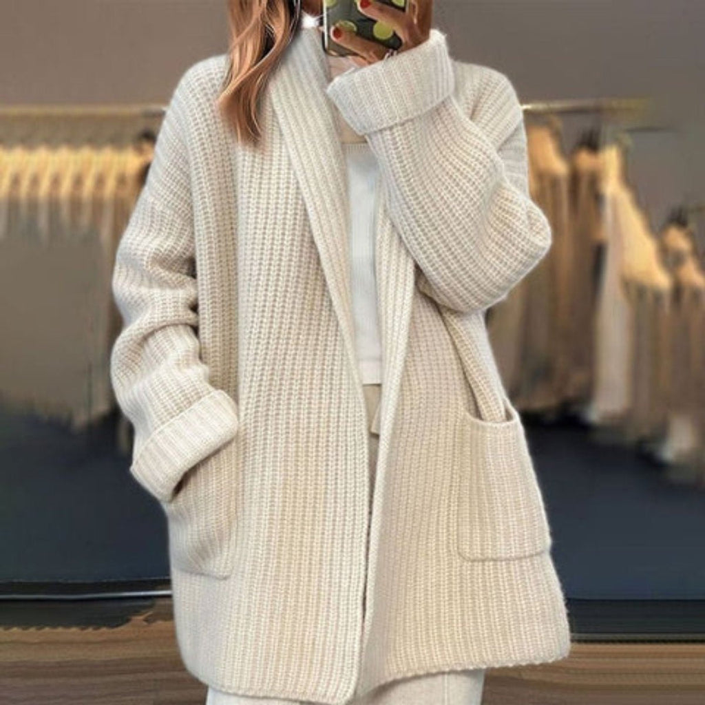 Cárdigan de Punto Oversize para Mujer con Bolsillos y Manga Larga