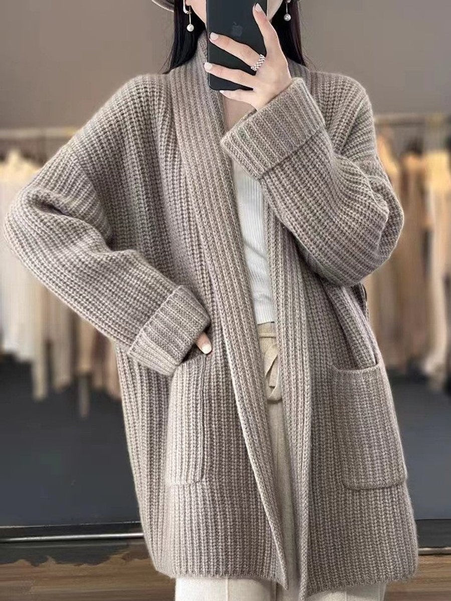 Cárdigan de Punto Oversize para Mujer con Bolsillos y Manga Larga