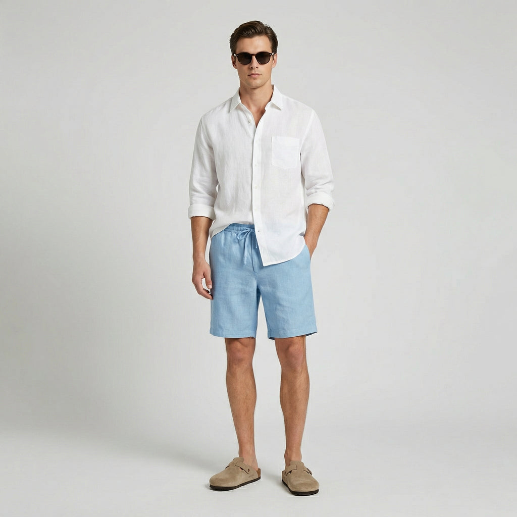 Bermudas de Lino para Hombre con Cintura Elástica y Cordón