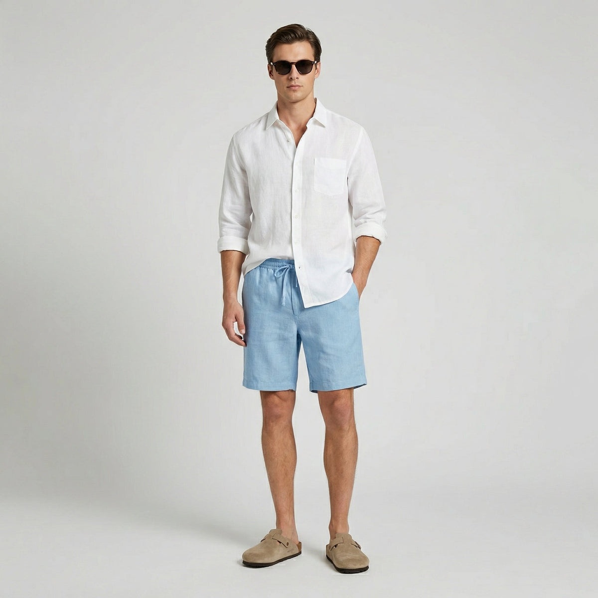 Bermudas de Lino para Hombre con Cintura Elástica y Cordón
