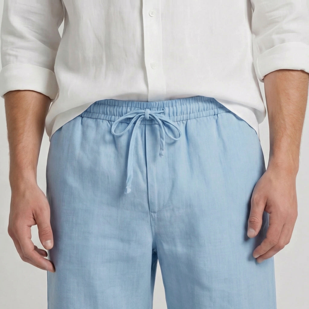 Bermudas de Lino para Hombre con Cintura Elástica y Cordón