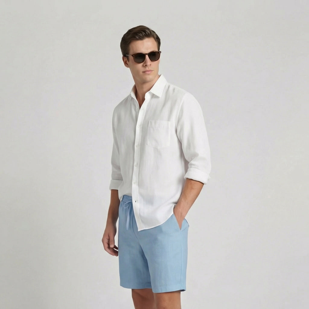 Bermudas de Lino para Hombre con Cintura Elástica y Cordón