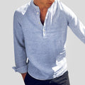 Camisa de Lino Manga Larga para Hombre con Cuello Henley