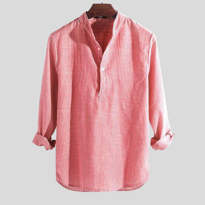 Camisa de Lino Manga Larga para Hombre con Cuello Henley