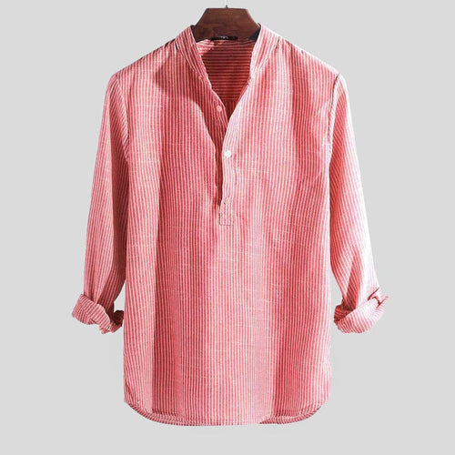 Camisa de Lino Manga Larga para Hombre con Cuello Henley