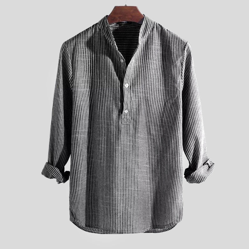 Camisa de Lino Manga Larga para Hombre con Cuello Henley