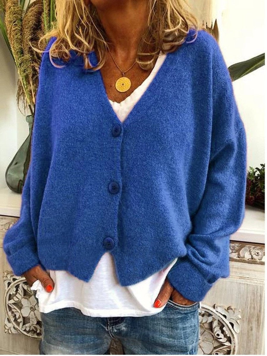 Cárdigan de Punto Oversize para Mujer con Escote en V y Botones