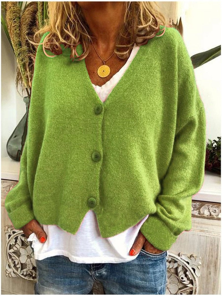 Cárdigan de Punto Oversize para Mujer con Escote en V y Botones