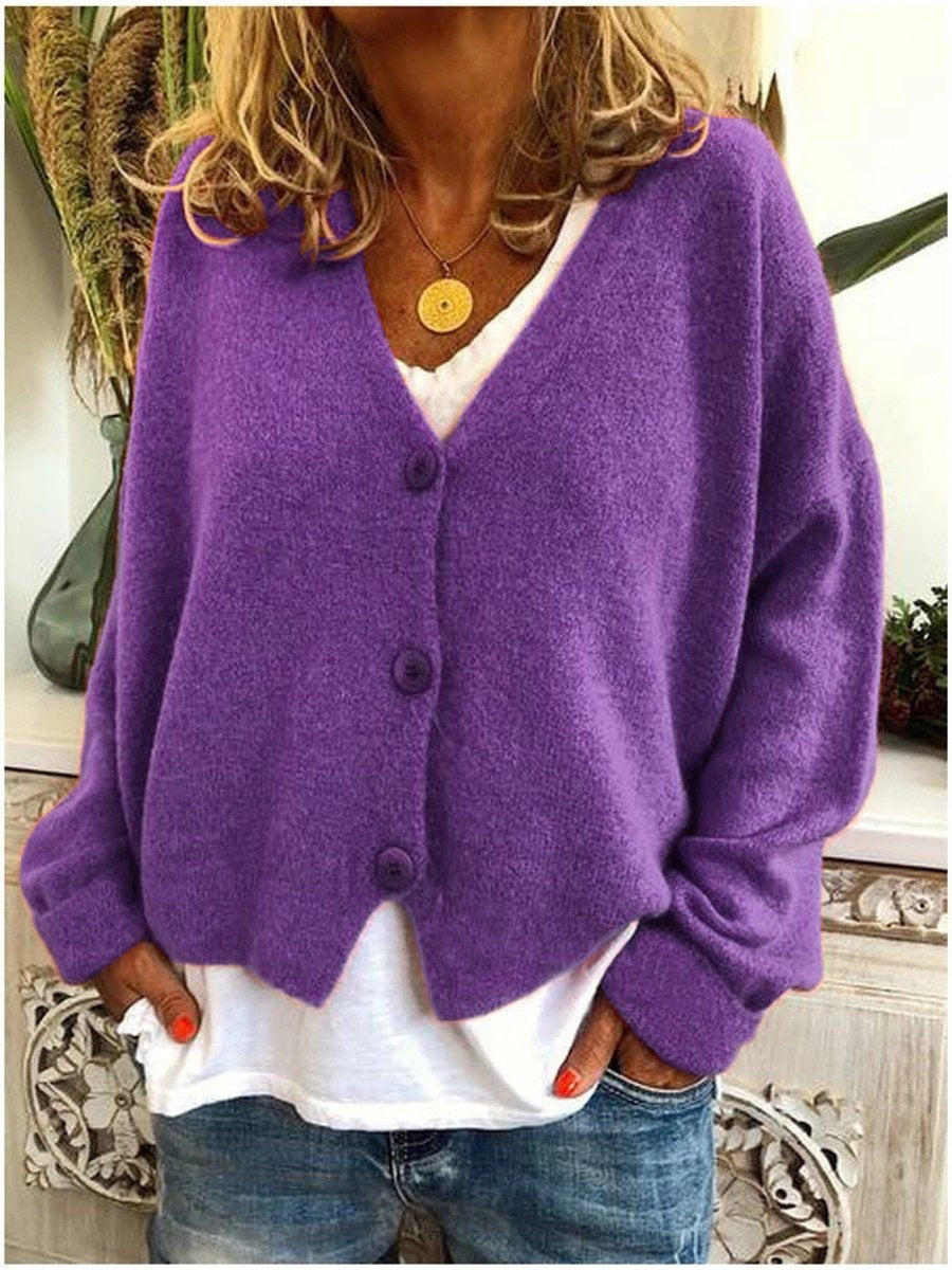 Cárdigan de Punto Oversize para Mujer con Escote en V y Botones