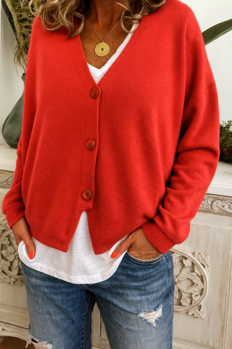 Cárdigan de Punto Oversize para Mujer con Escote en V y Botones