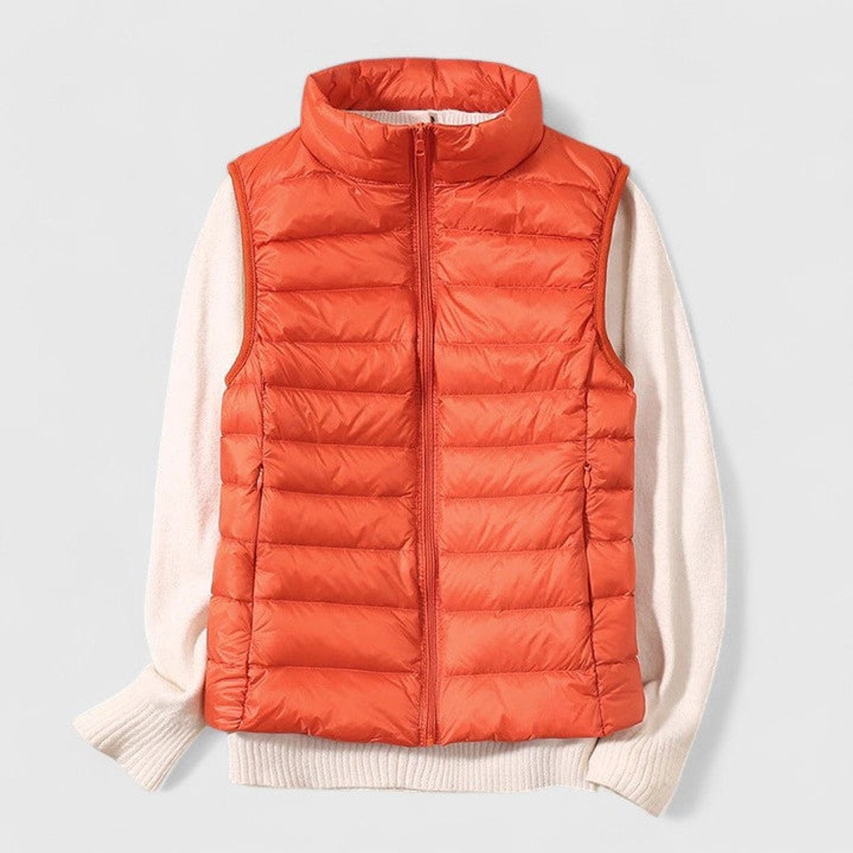 Chaleco Acolchado Ligero para Mujer con Cuello Alto y Cremallera