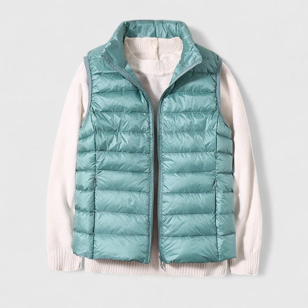 Chaleco Acolchado Ligero para Mujer con Cuello Alto y Cremallera