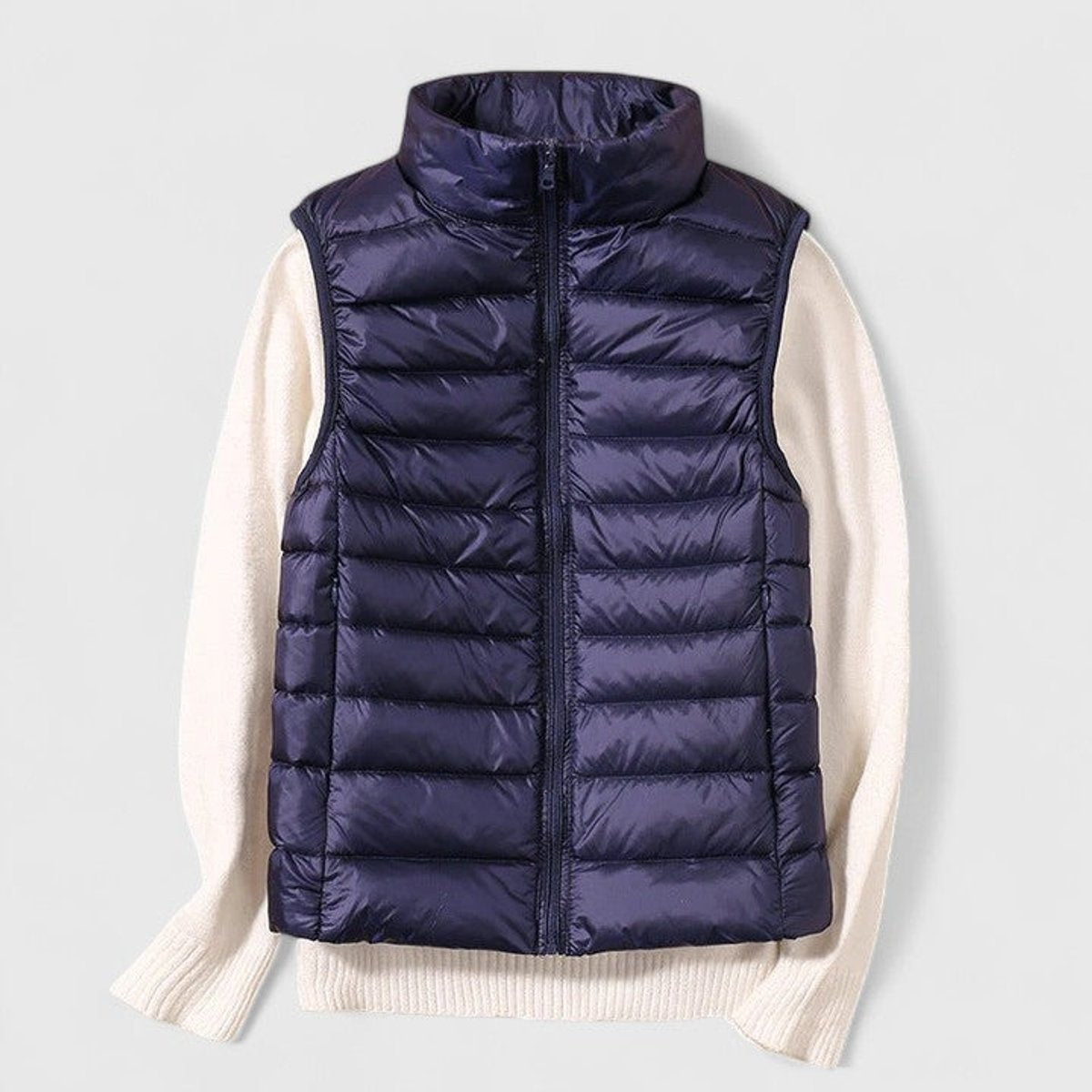 Chaleco Acolchado Ligero para Mujer con Cuello Alto y Cremallera