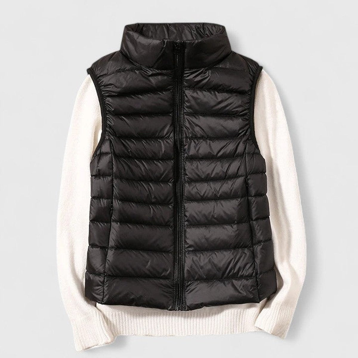 Chaleco Acolchado Ligero para Mujer con Cuello Alto y Cremallera