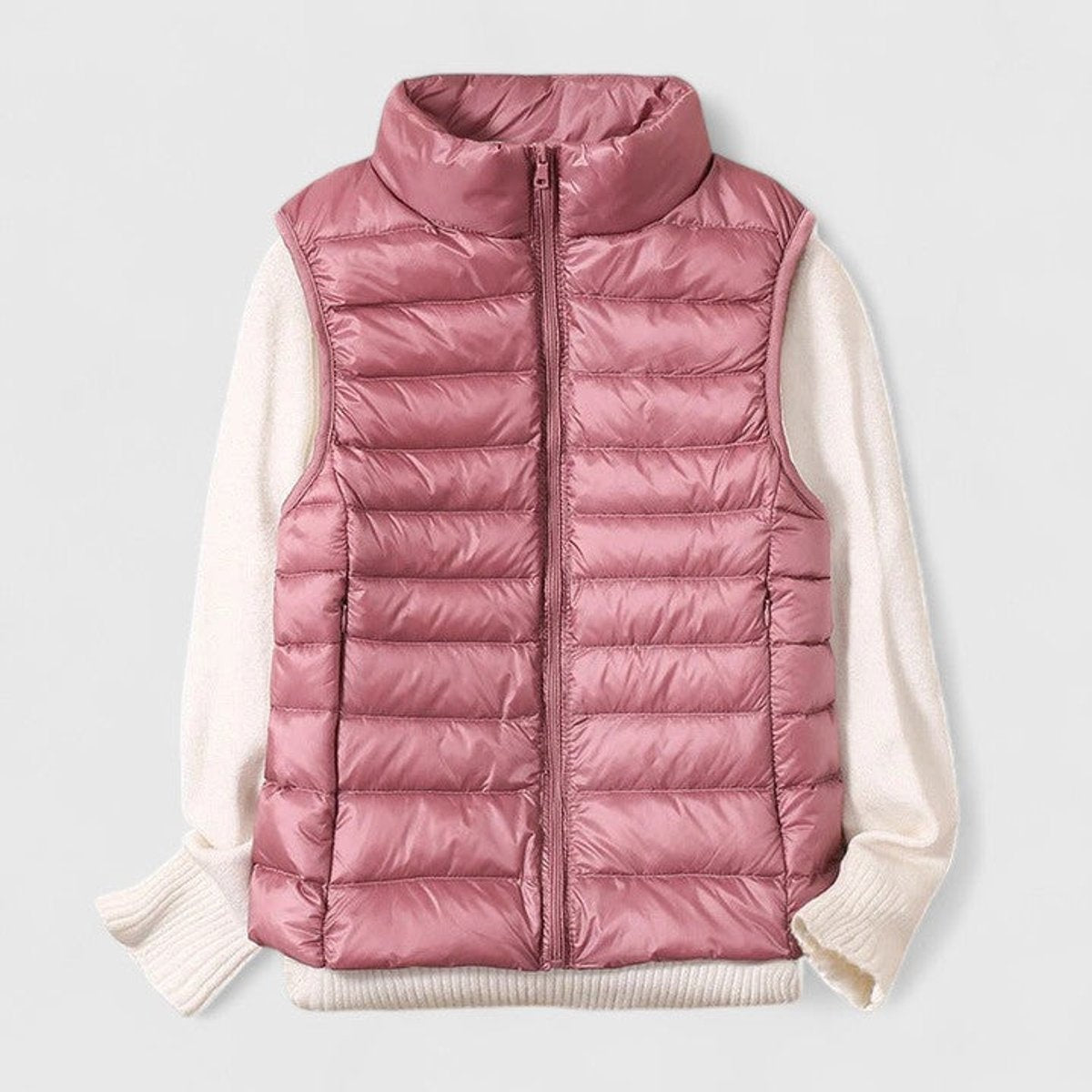 Chaleco Acolchado Ligero para Mujer con Cuello Alto y Cremallera