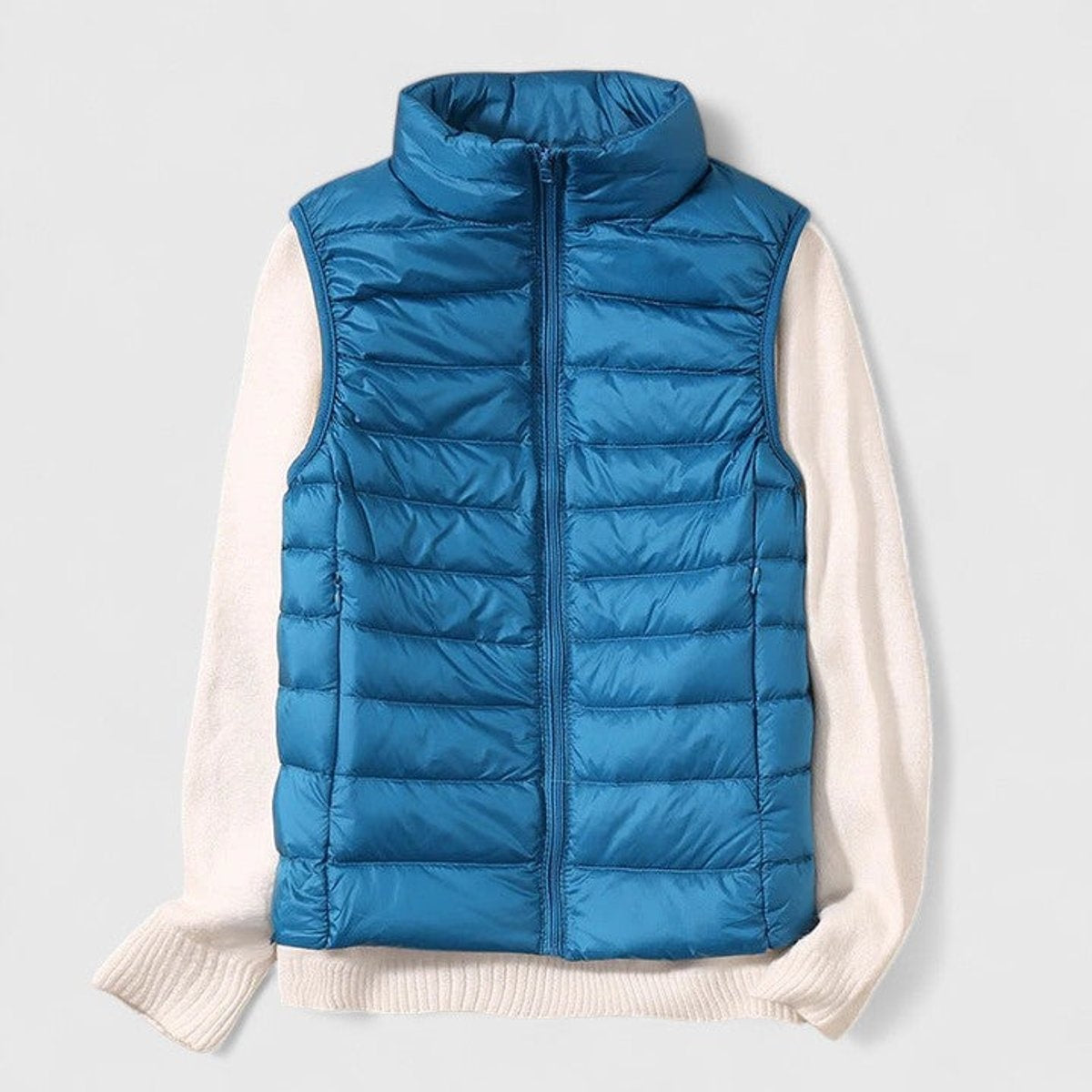 Chaleco Acolchado Ligero para Mujer con Cuello Alto y Cremallera