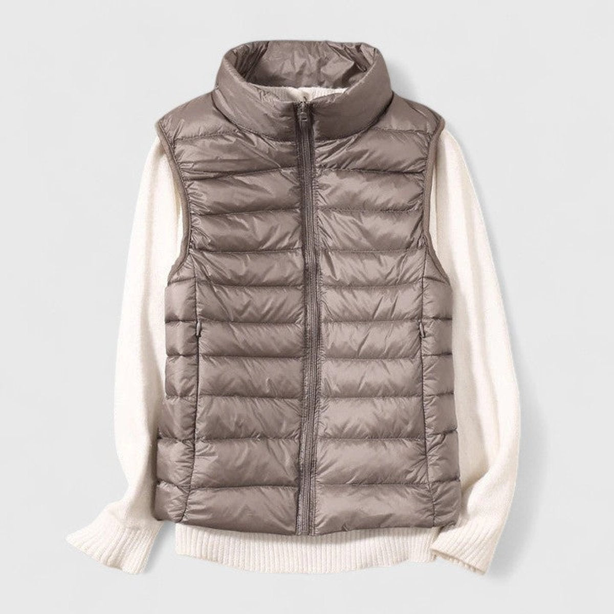 Chaleco Acolchado Ligero para Mujer con Cuello Alto y Cremallera