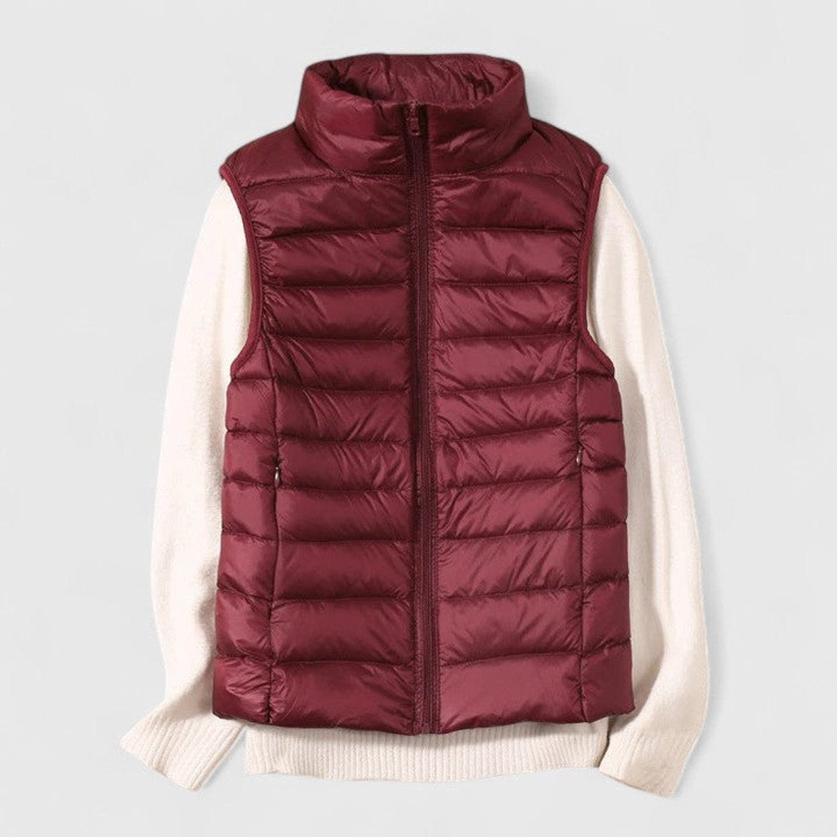 Chaleco Acolchado Ligero para Mujer con Cuello Alto y Cremallera