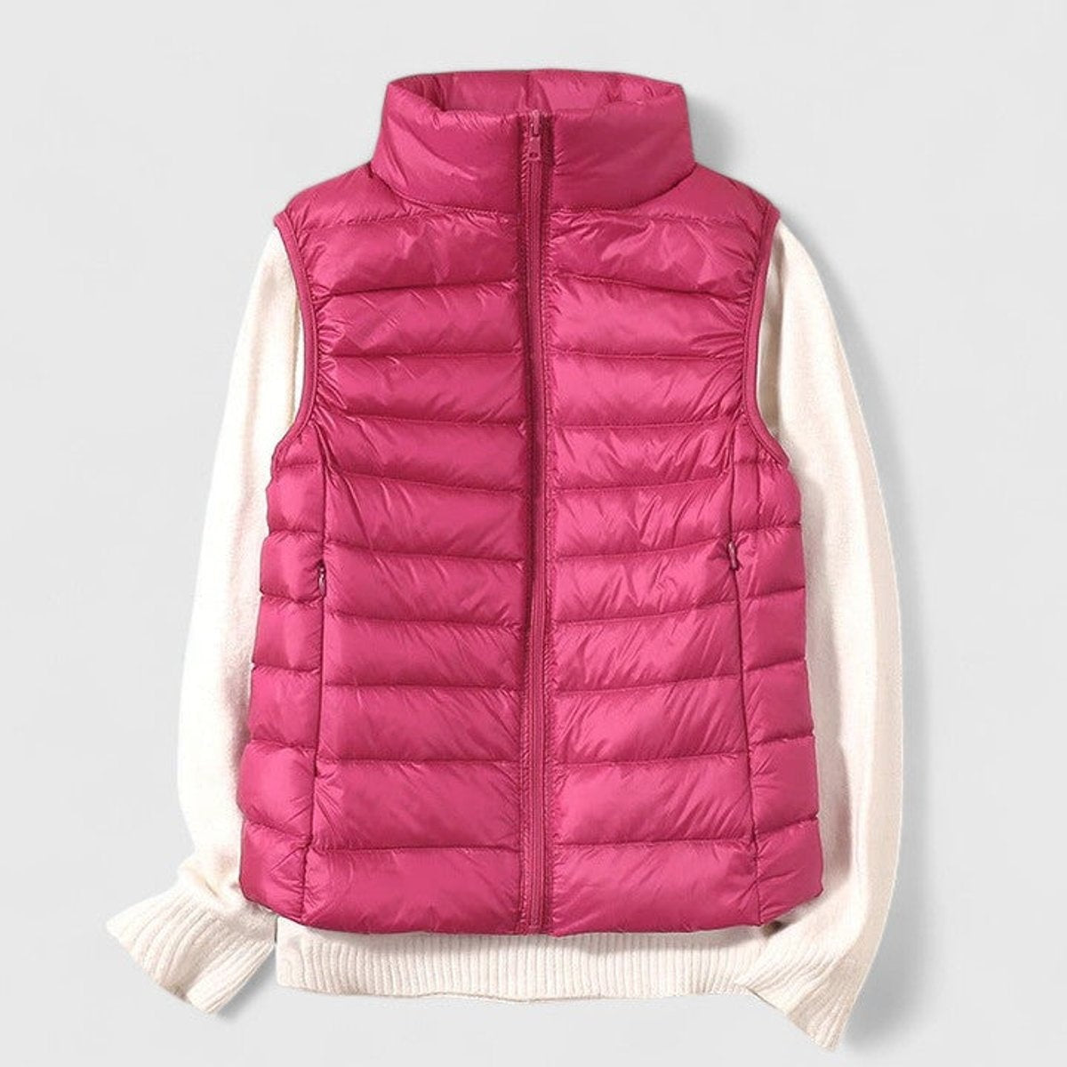 Chaleco Acolchado Ligero para Mujer con Cuello Alto y Cremallera
