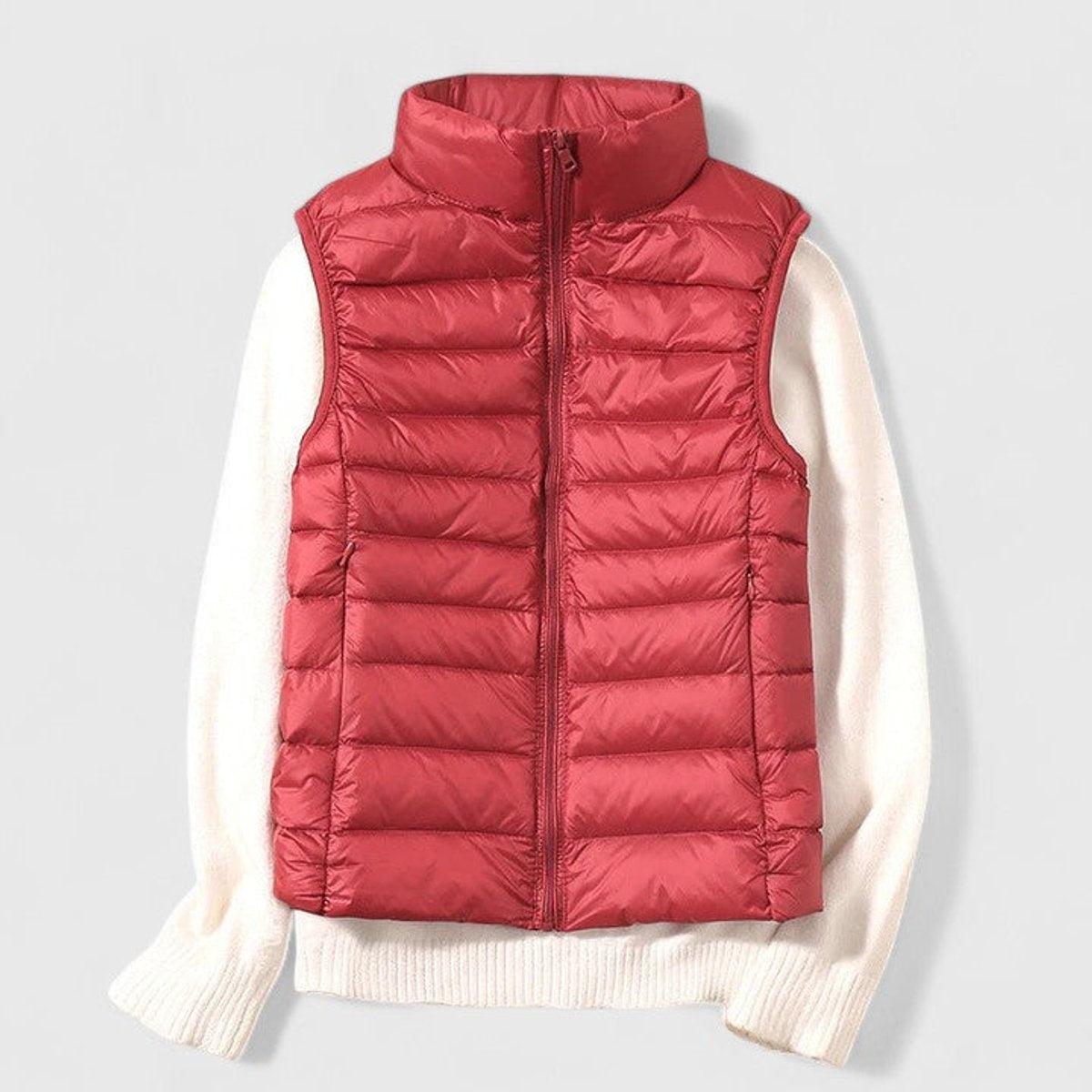 Chaleco Acolchado Ligero para Mujer con Cuello Alto y Cremallera