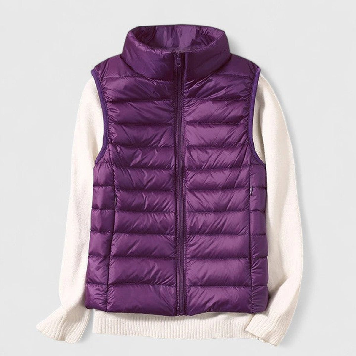 Chaleco Acolchado Ligero para Mujer con Cuello Alto y Cremallera