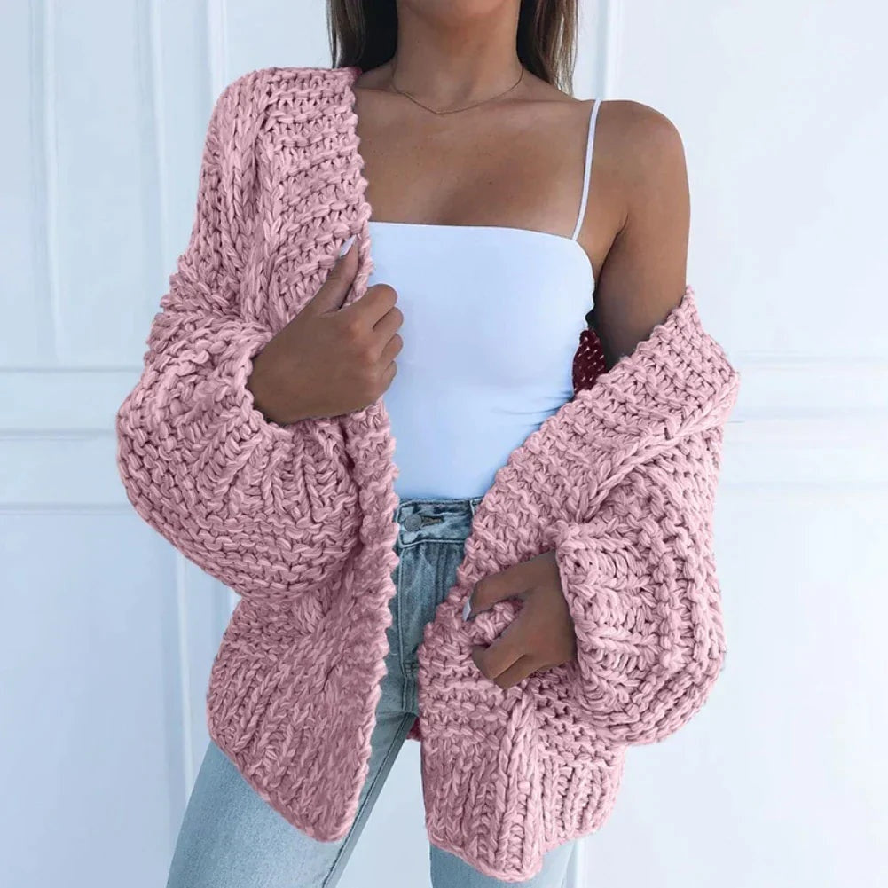 Cárdigan de Punto Grueso Oversize para Mujer de Manga Larga