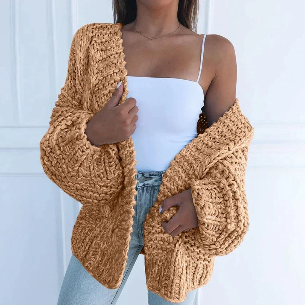 Cárdigan de Punto Grueso Oversize para Mujer de Manga Larga
