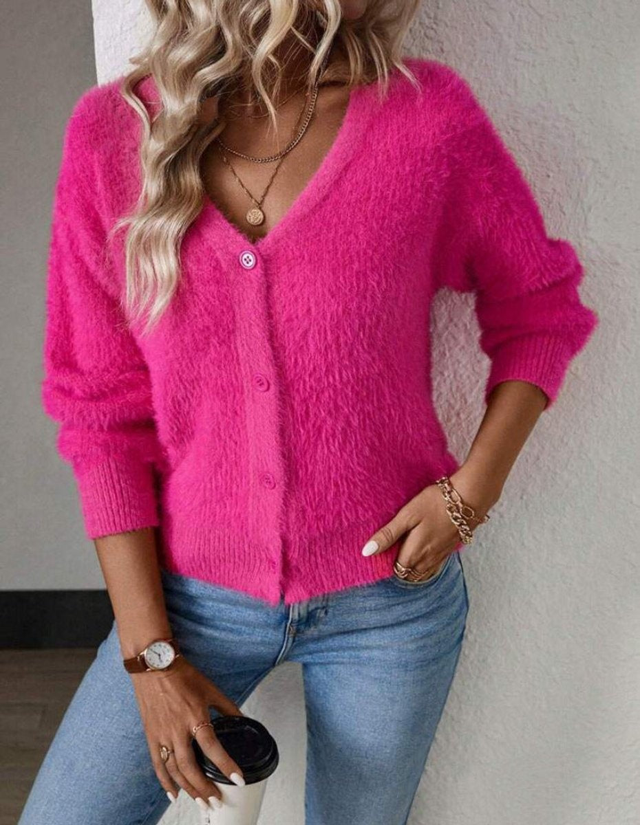 Cárdigan de Punto Suave para Mujer con Escote en V y Botonera