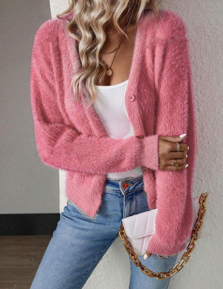 Cárdigan de Punto Suave para Mujer con Escote en V y Botonera
