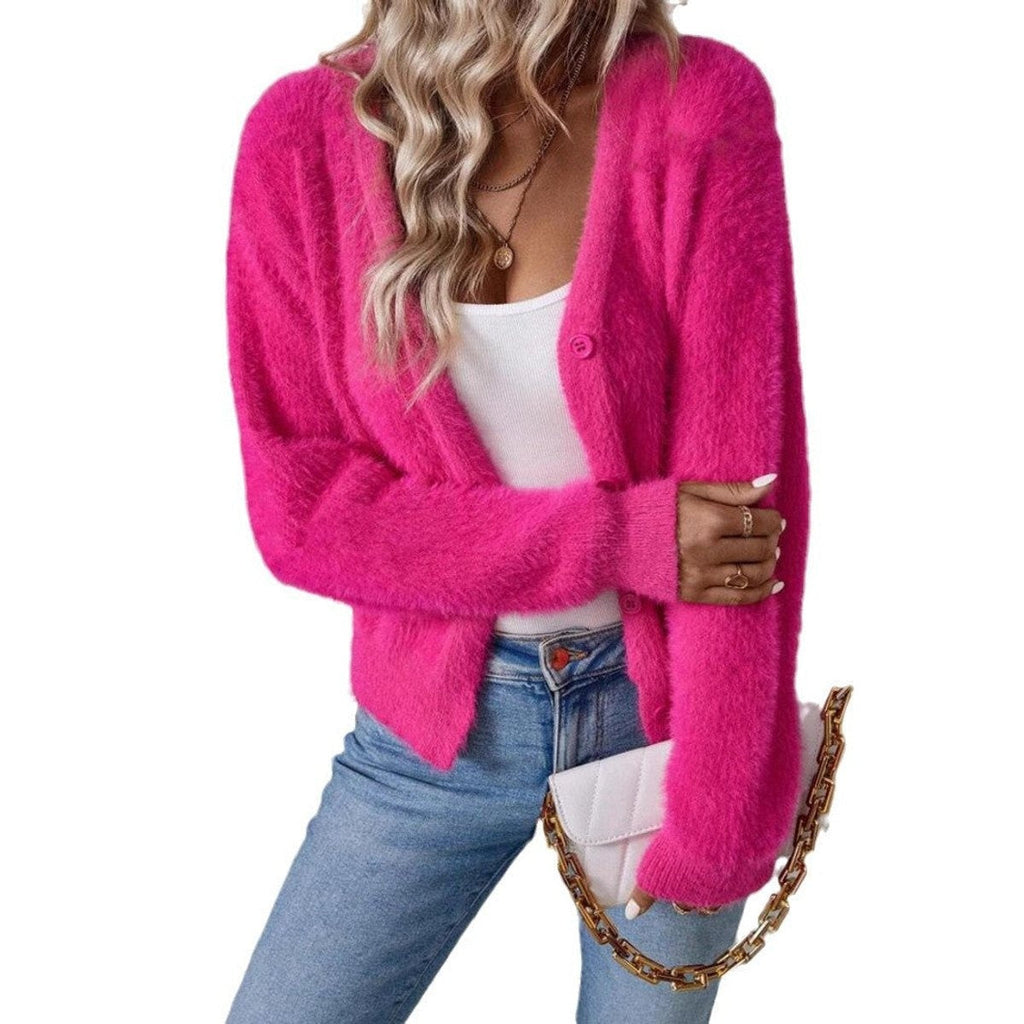 Cárdigan de Punto Suave para Mujer con Escote en V y Botonera
