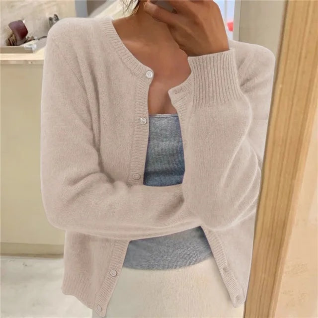 Cárdigan de Punto Suave para Mujer con Escote Redondo y Botones