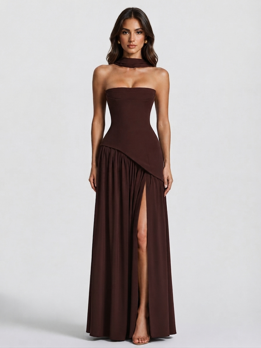 Vestido Victoria Largo de Noche con Drapeado