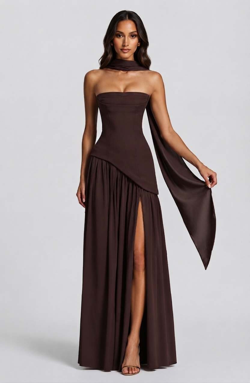 Vestido Victoria Largo de Noche con Drapeado