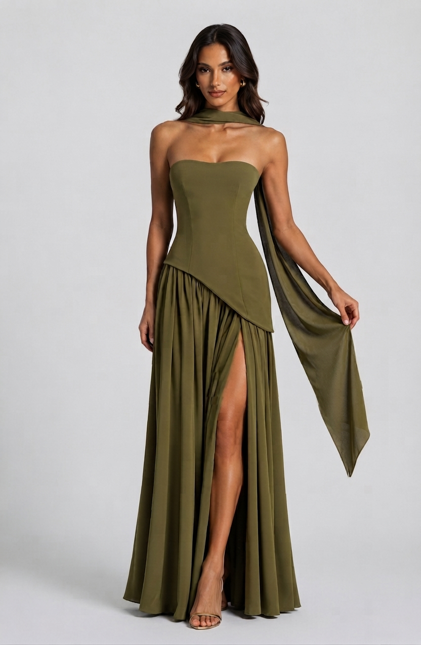 Vestido Victoria Largo de Noche con Drapeado