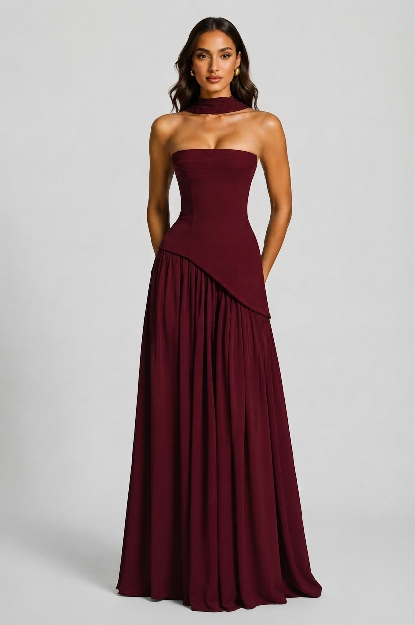 Vestido Victoria Largo de Noche con Drapeado
