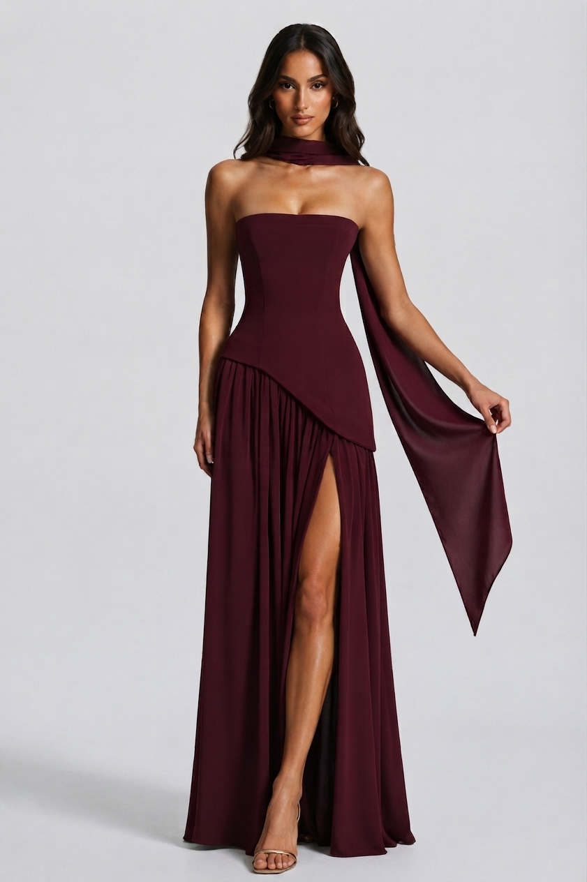Vestido Victoria Largo de Noche con Drapeado